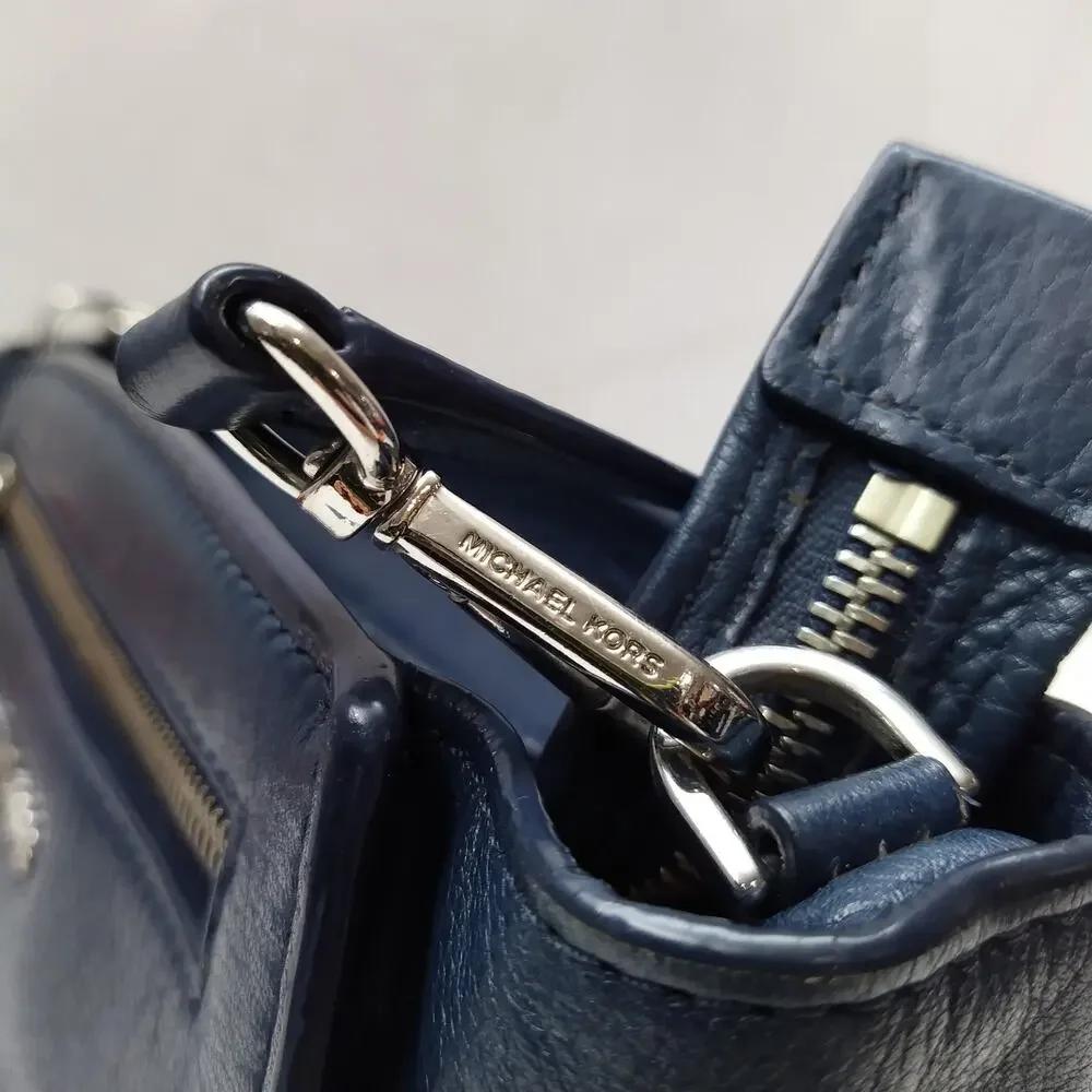 Michael Kors Blue Leather Zipper Closure Crossbody Bag